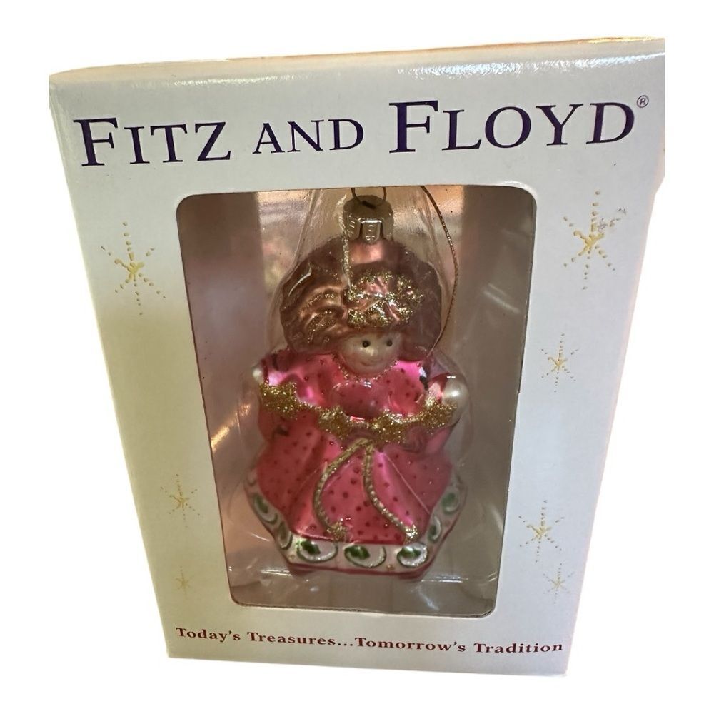 Fitz and Floyd Glass Pink Girl Angel Ornament Holiday Christmas 5” Tall ~ 2004